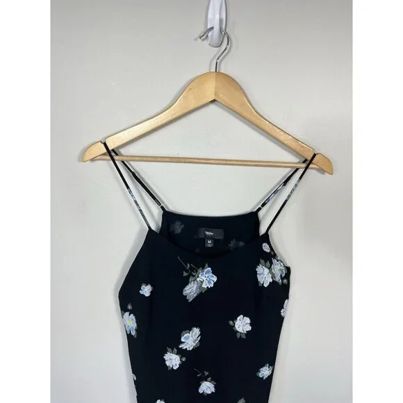 Mossimo Tank Top Women Medium Black Slip Camisole Y2K Coquette Lace Floral - Picture 2 of 9